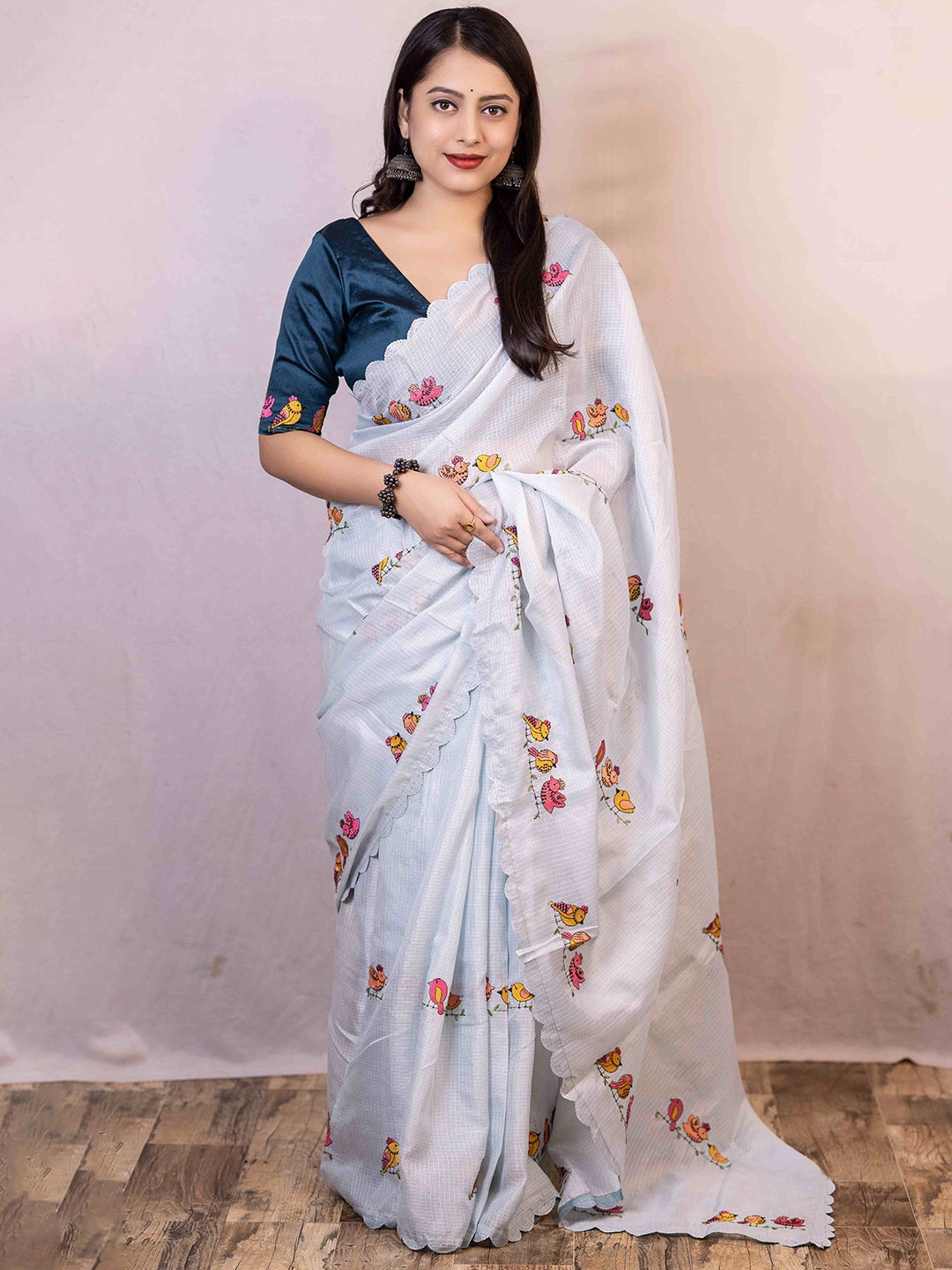 

STAVA CREATION Jute Cotton Kota Saree, White