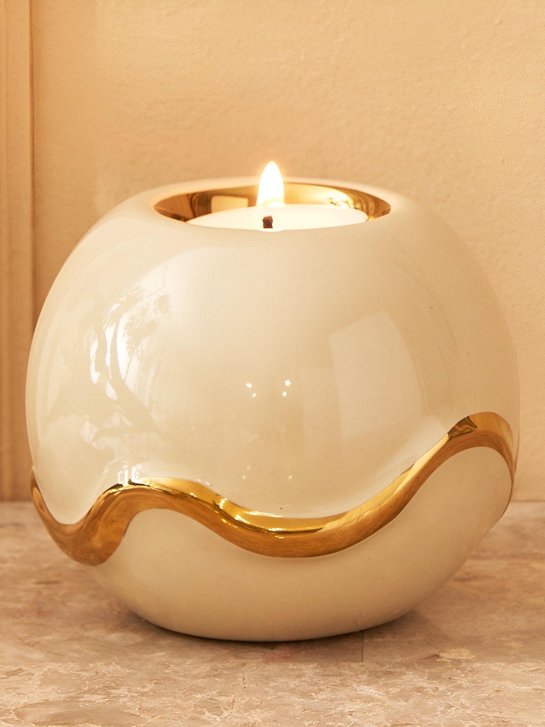 

Home Centre Eternity Viva Orla Beige & Gold-Toned Ceramic T-Light Candle Holder