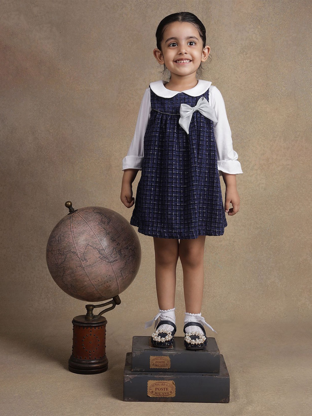 

One Friday Girls Peter Pan Collar A-Line Dress, Navy blue