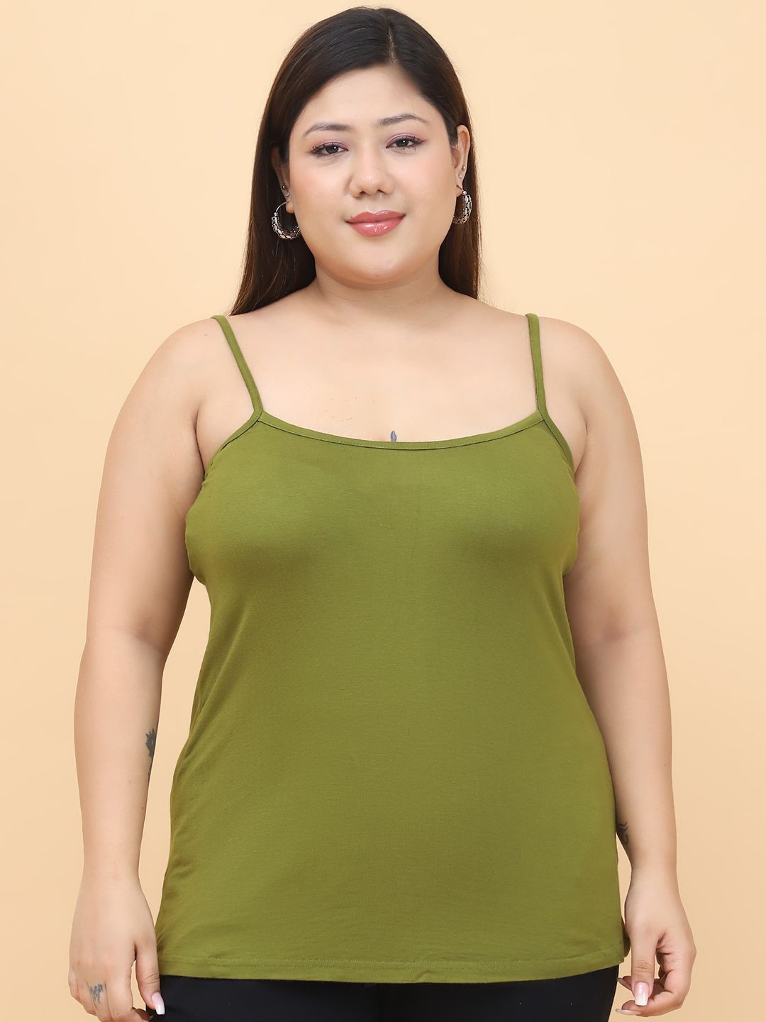 

theRebelinme Solid Plus Size Non Padded Camisoles, Olive