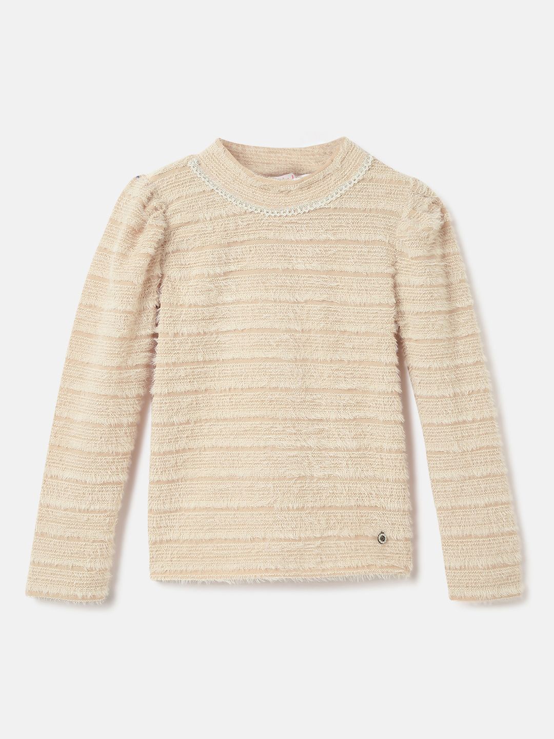 

ELLE Girls Self Design High Neck Top, Beige