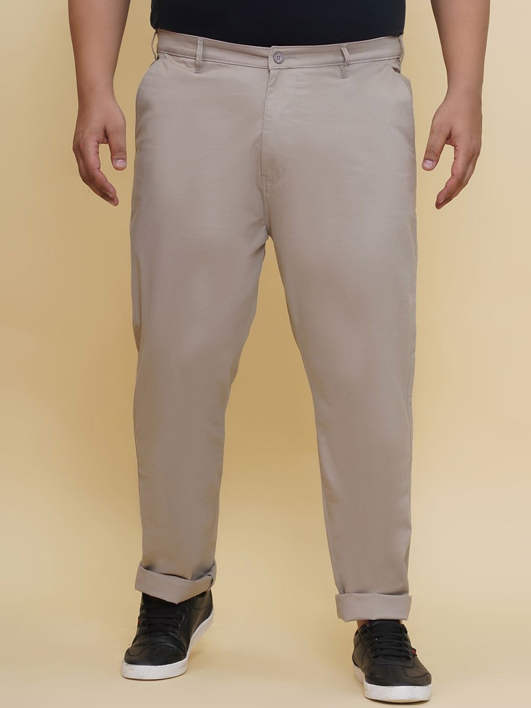 

John Pride Men Regular Fit Easy Wash Plus Size Trousers, Khaki