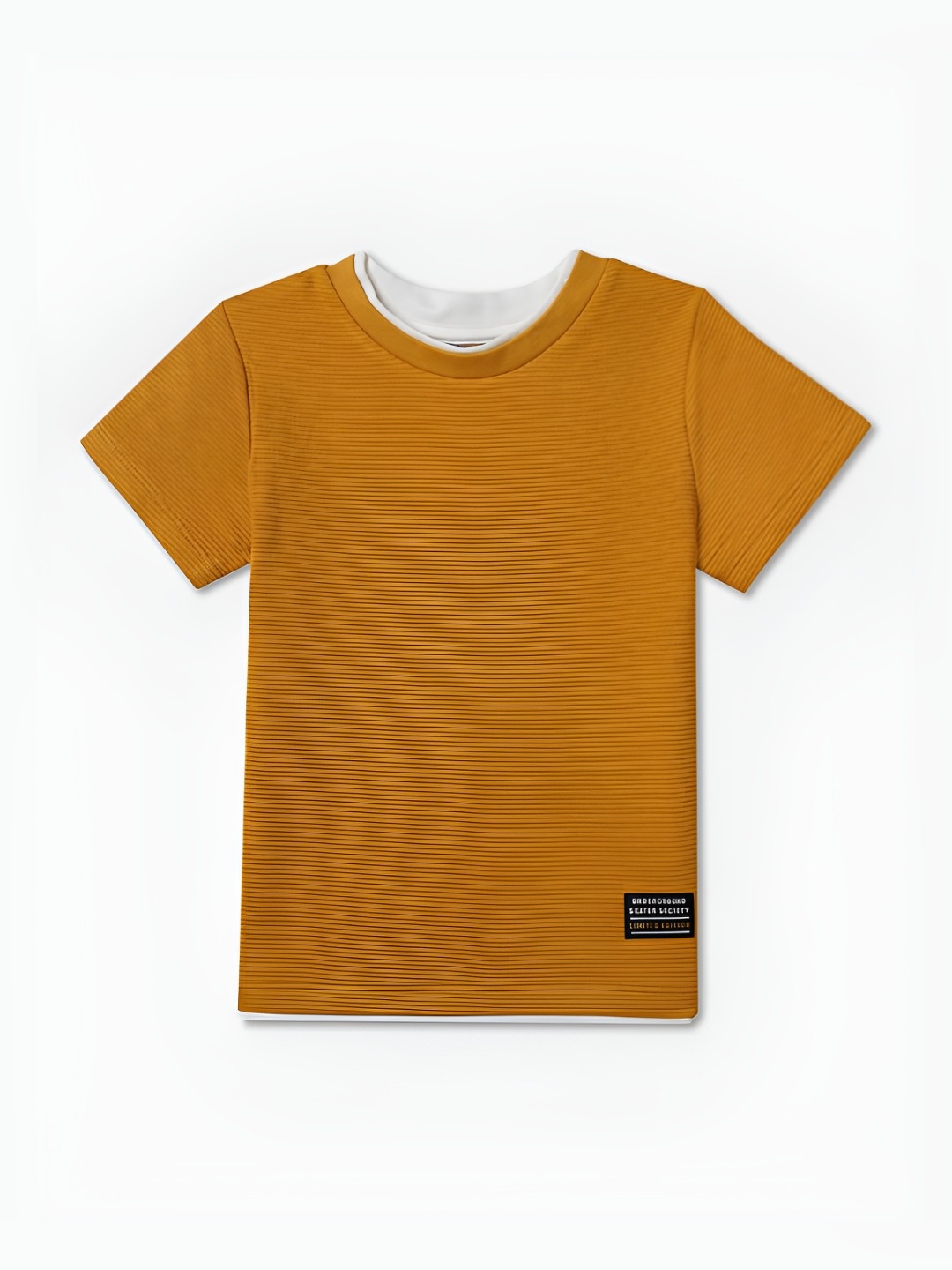 

R&B Boys Self Design Round Neck Cotton Relaxed Fit T-shirt, Mustard