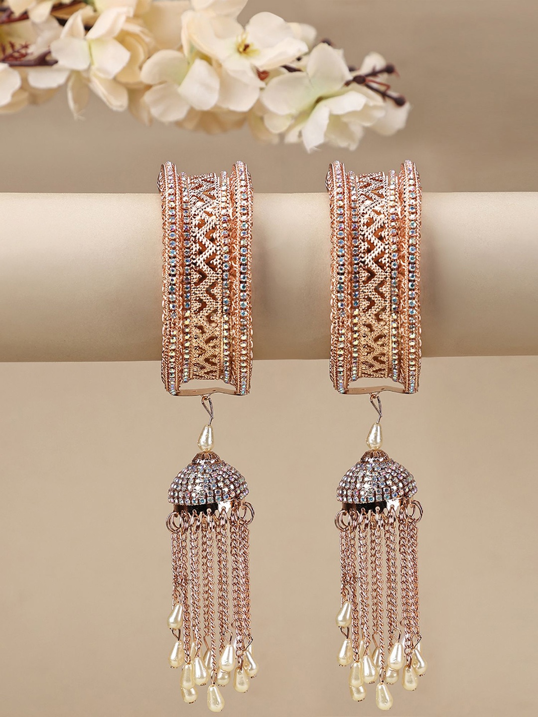 

ANIKAS CREATION Set Of 2 Rose Gold-Plated CZ-Studded Latkan Style Bangles