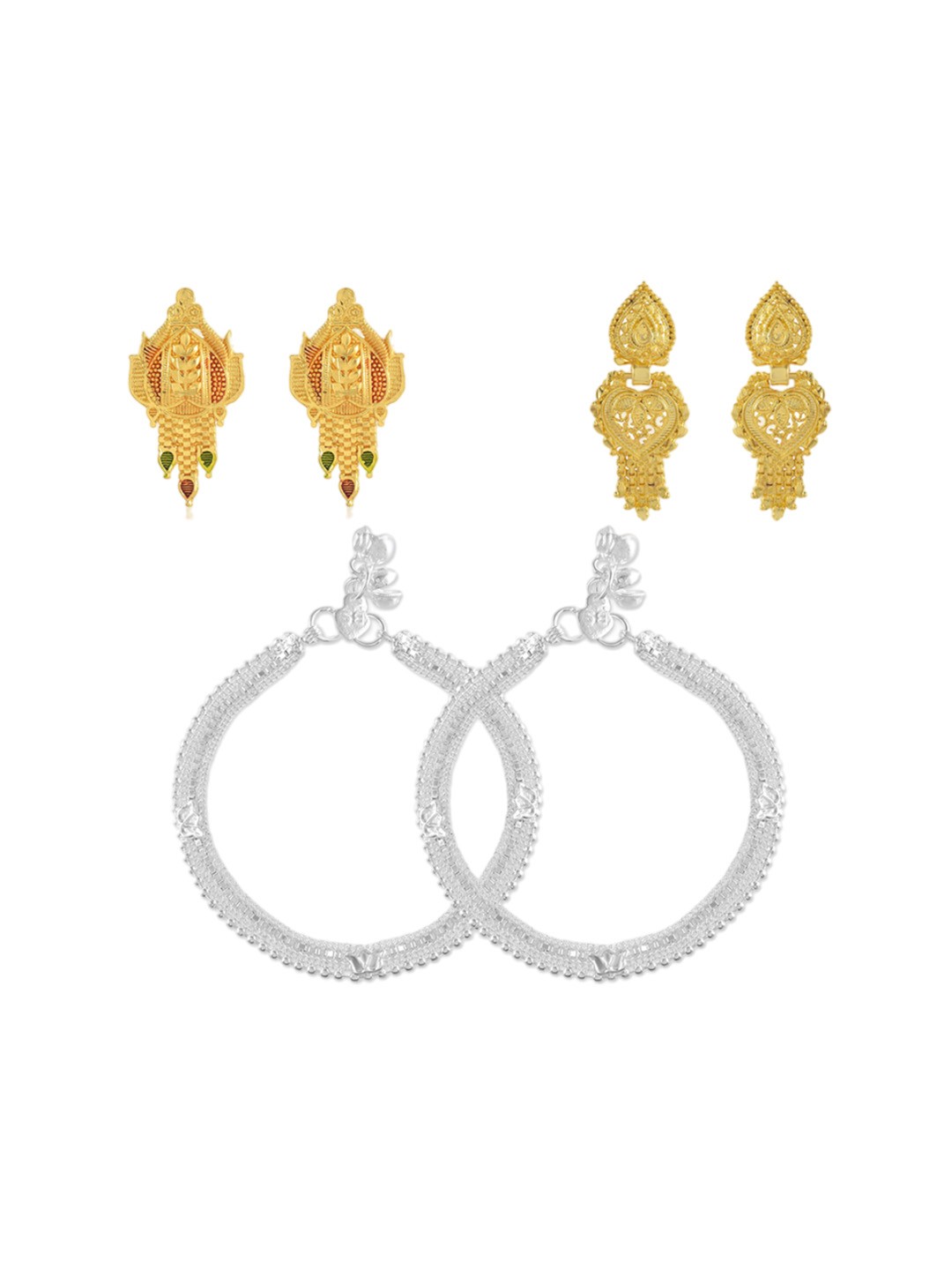 

MEMOIR 3Pcs Silver-Plated Studded Jewellery Set, Gold