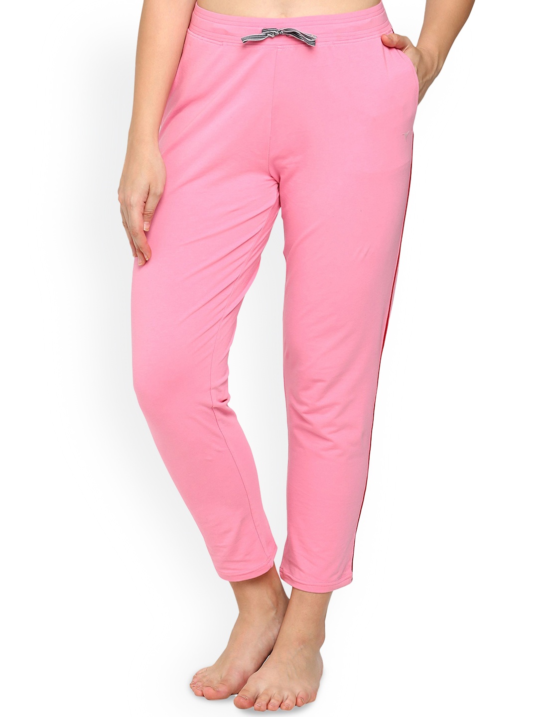 

BLOSSOM Women's Contrast Piping Relaxed-Fit Straight Lounge Pants, Pink