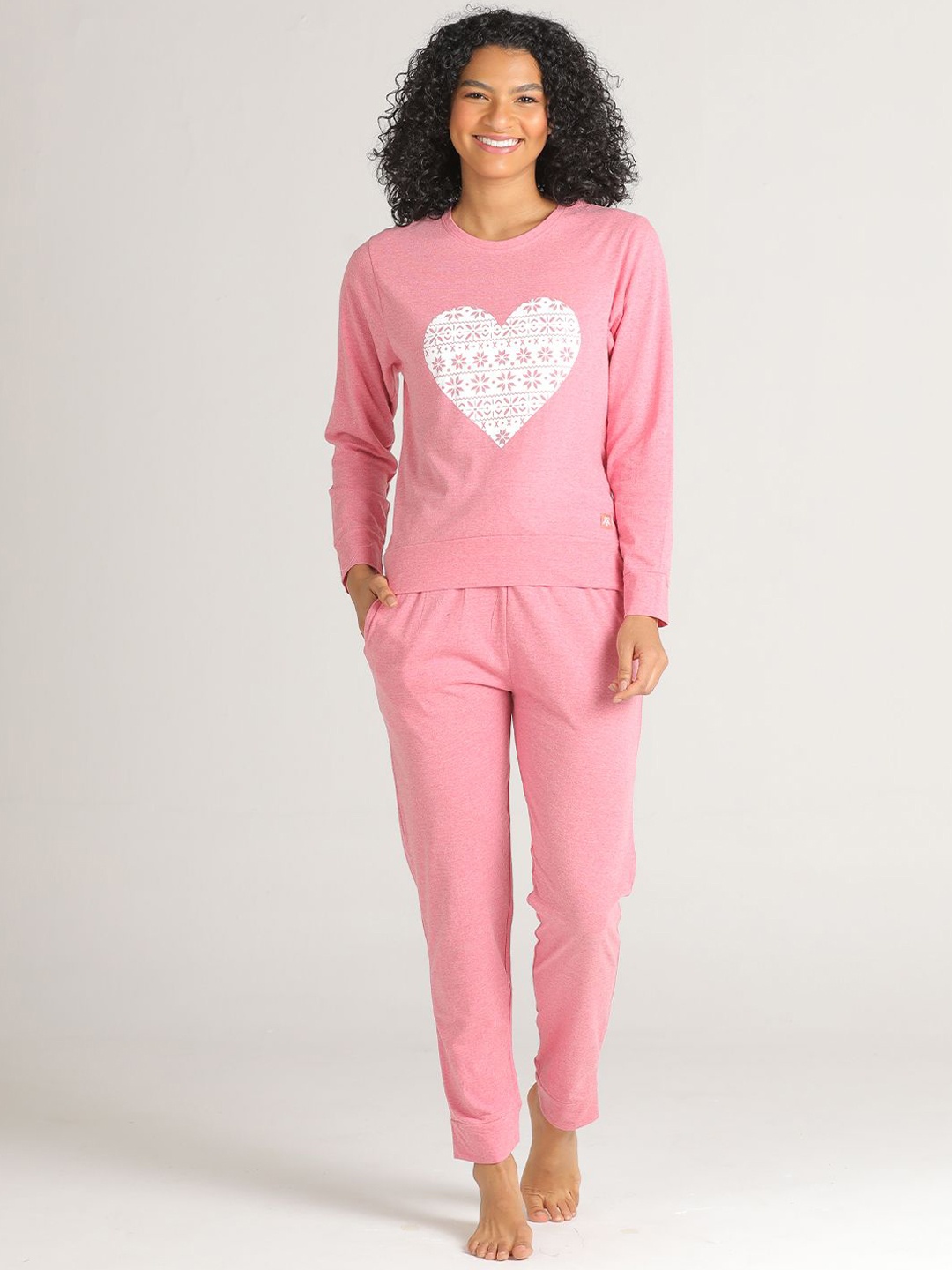 

evolove Women Geometric Printed Night suit, Pink