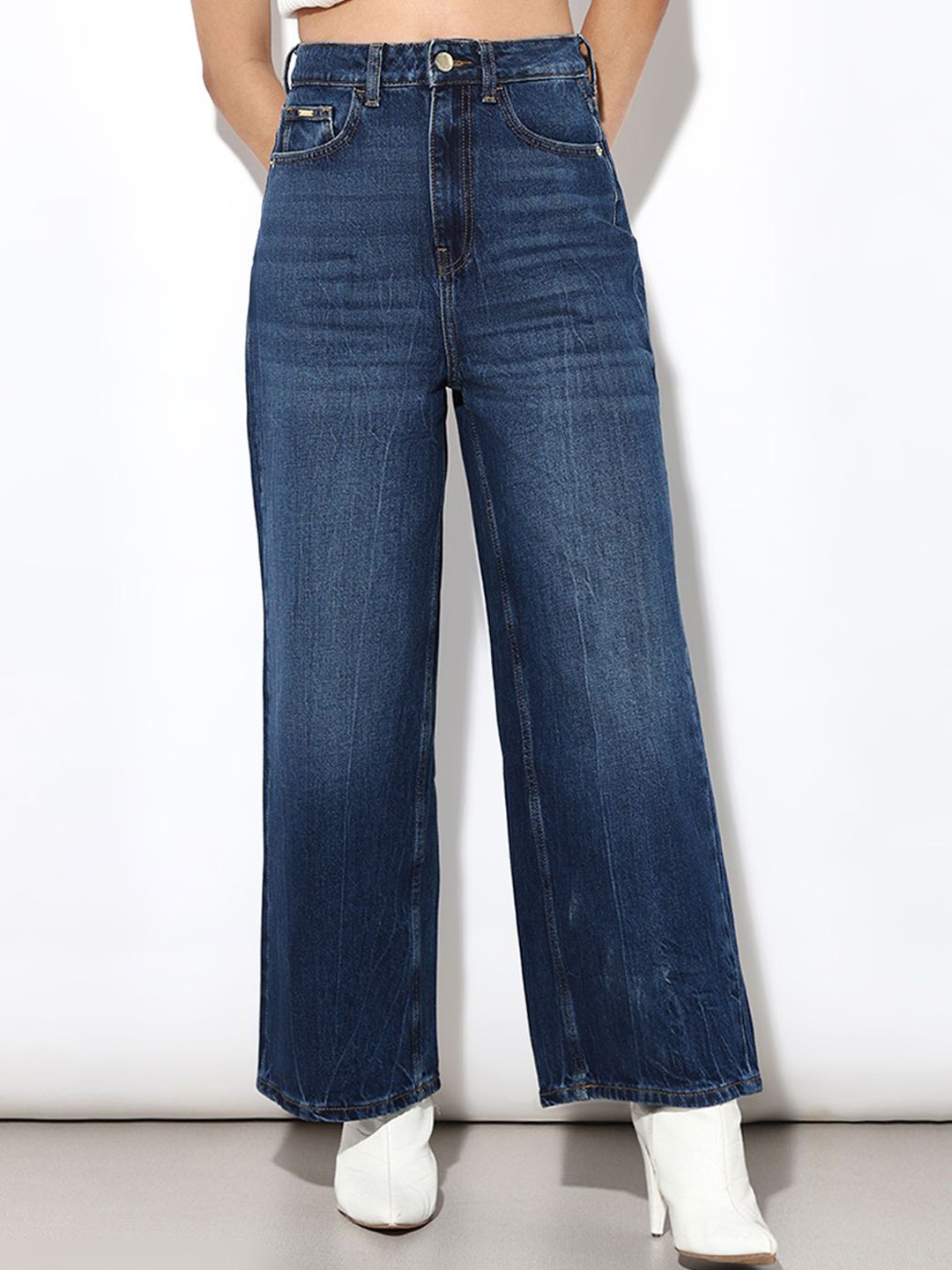 

ONLY Women Wide Leg High-Rise Light Fade Jeans, Navy blue