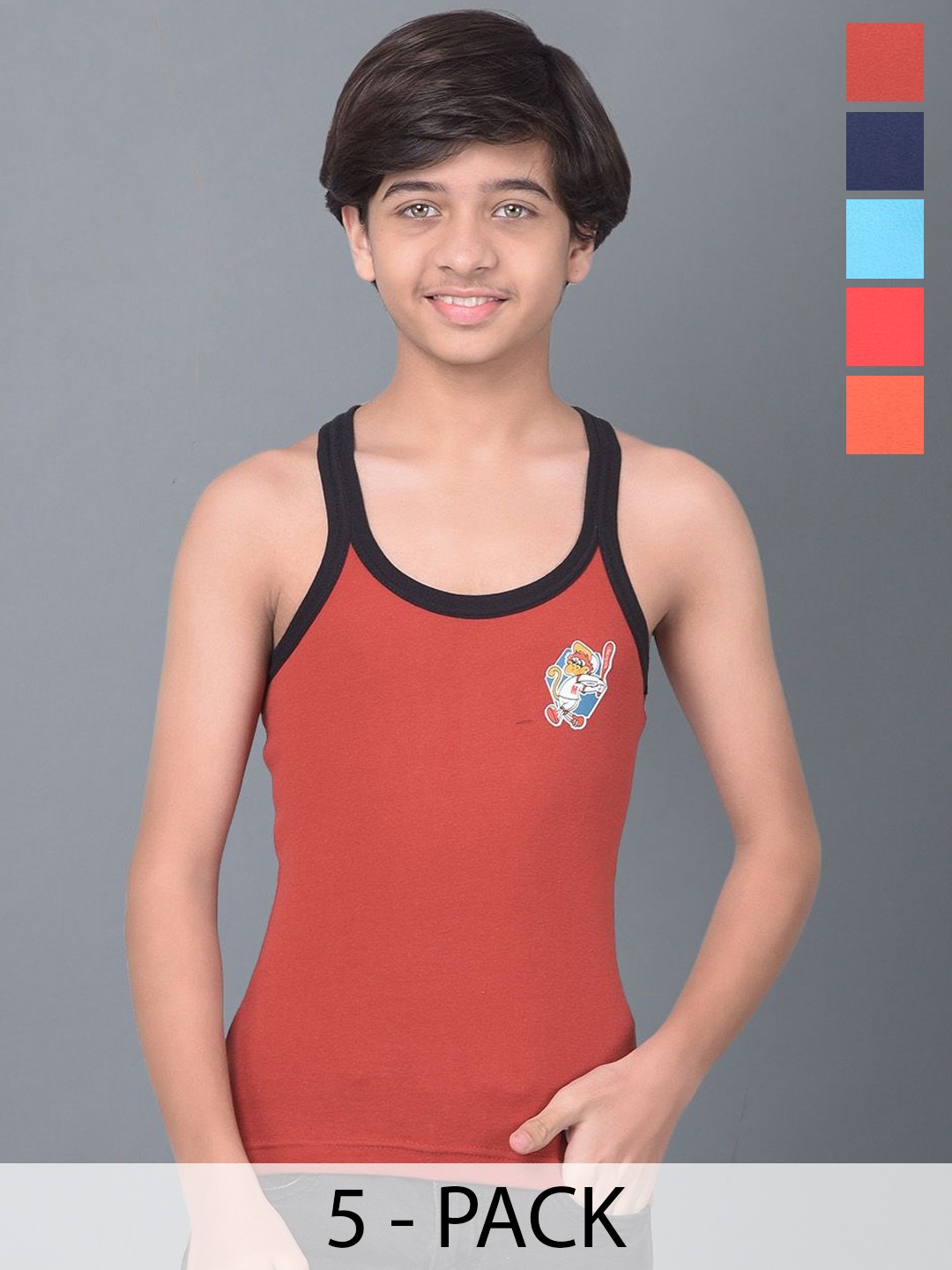 

Dollar Bigboss Boys Pack Of 5 Assorted Cotton Basic Vests