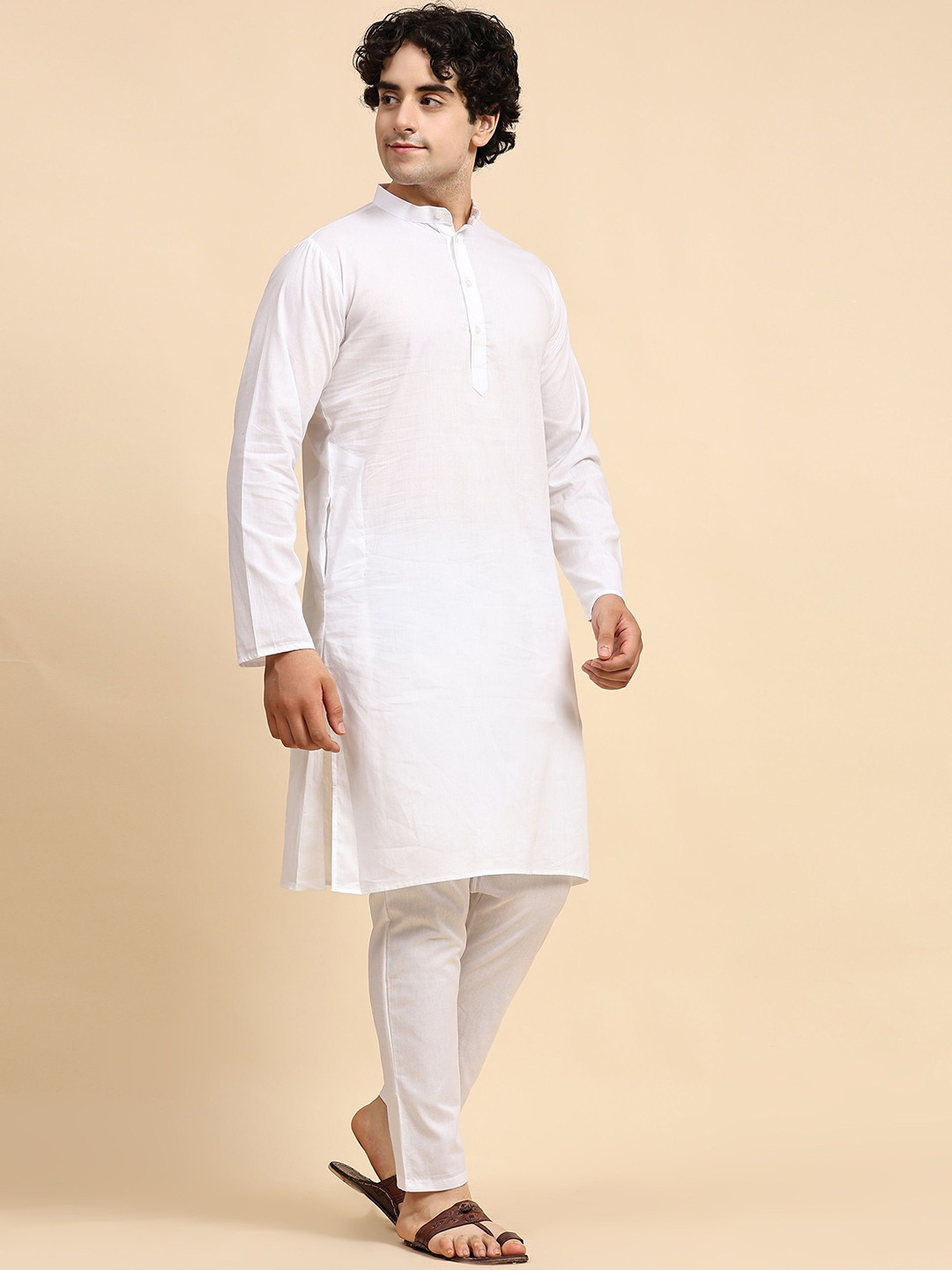 

SKAVIJ Band Collar Pure Cotton Kurta With Trousers, White