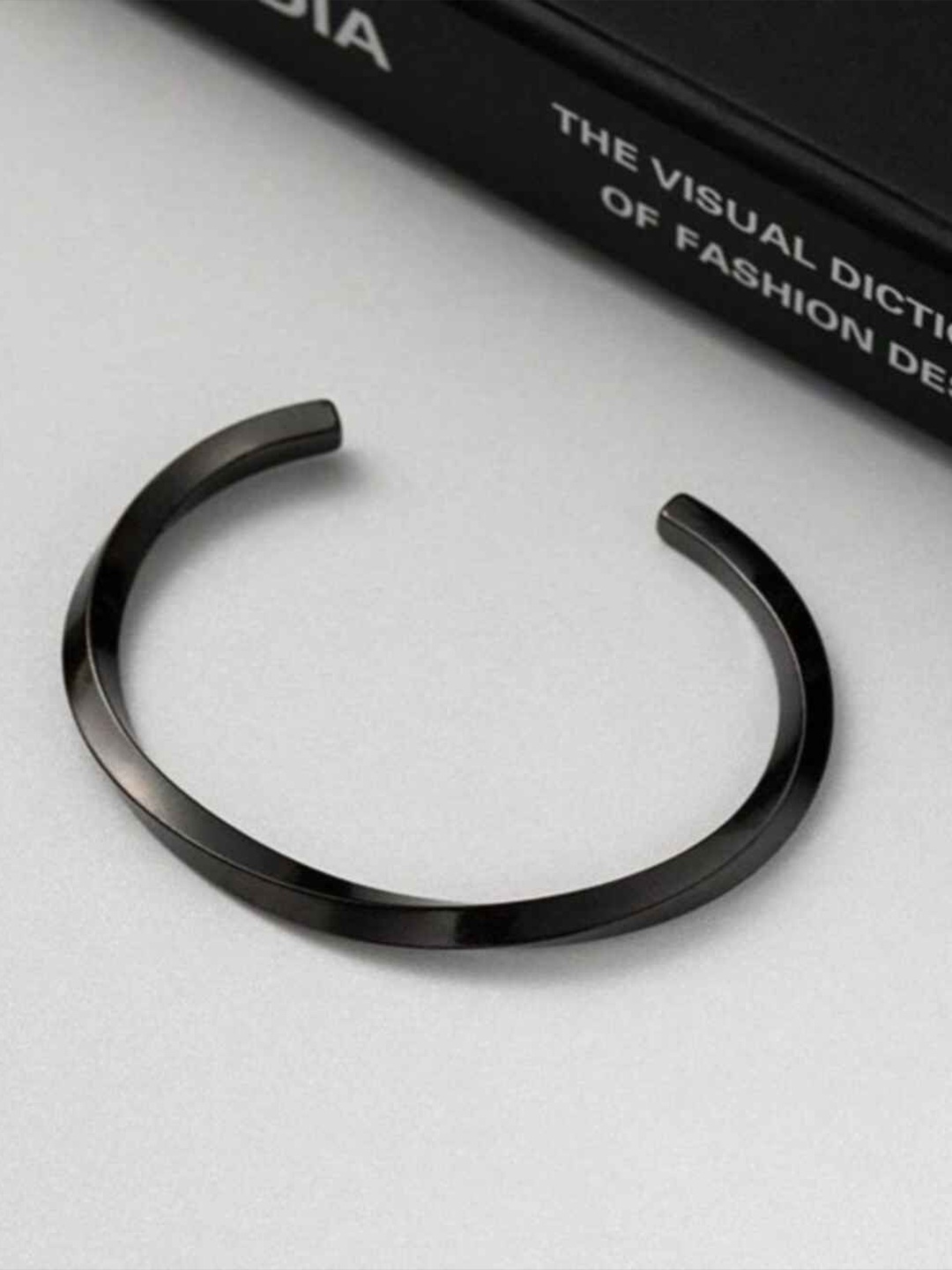 

Fashion Frill Men Silver-Plated Stainless Steel Cuff Bracelet, Black