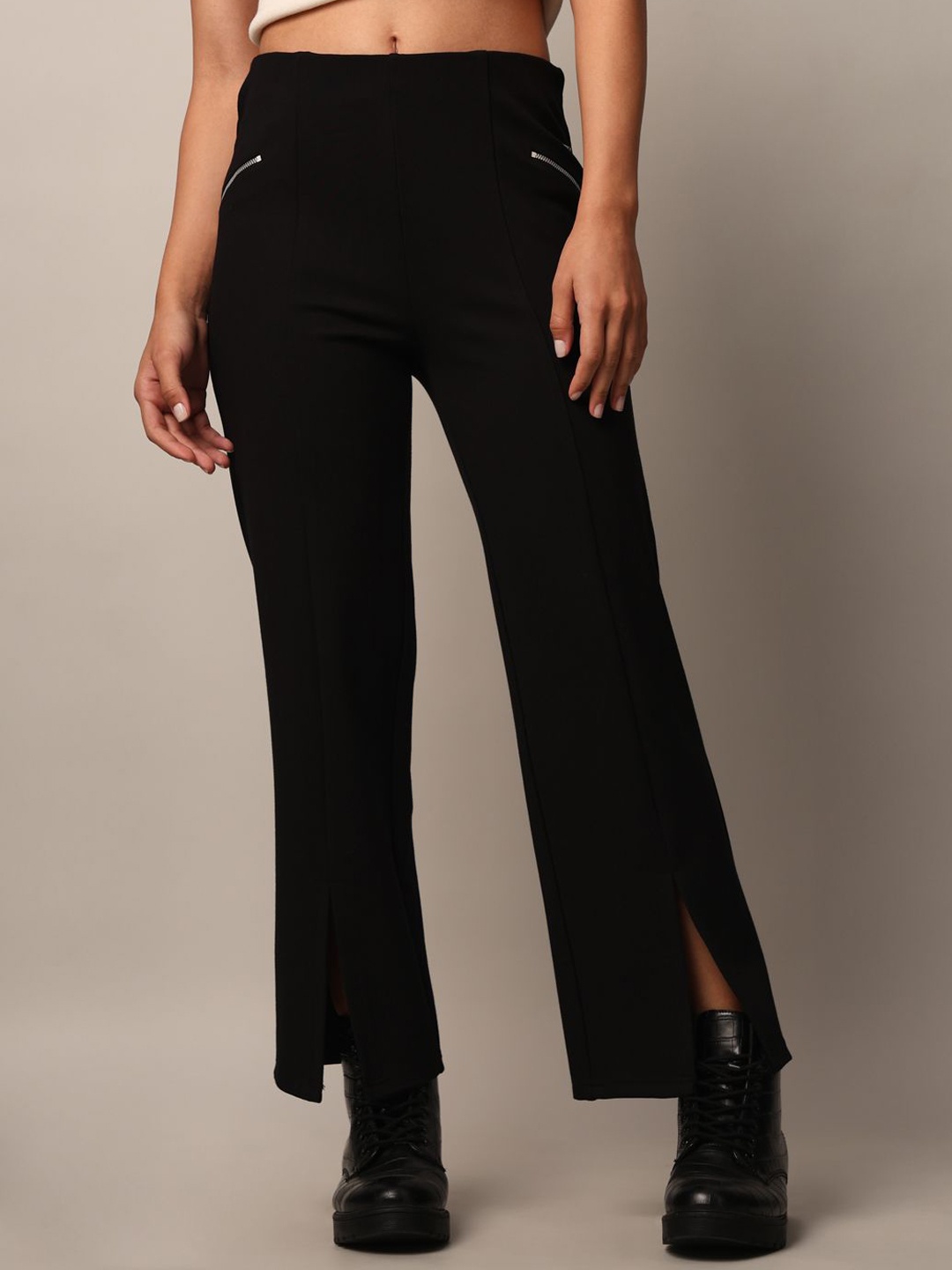 

ONLY Women Regular Fit High-Rise Trousers, Black