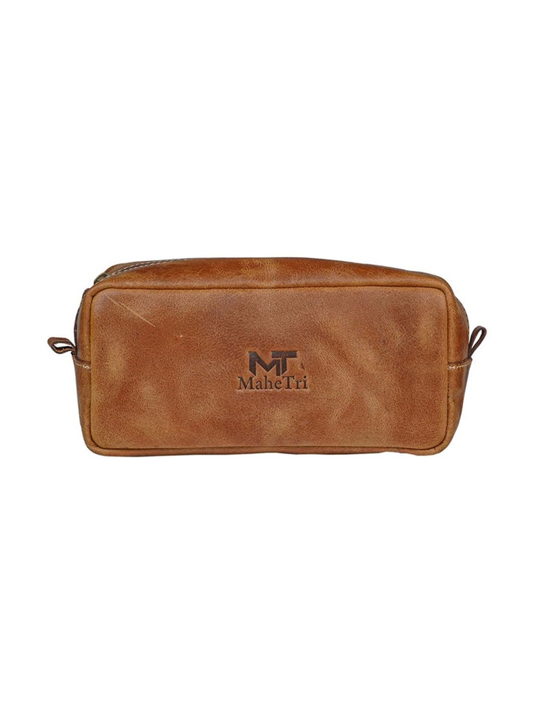 

MaheTri Unisex Textured Leather Toiletry Pouch, Brown