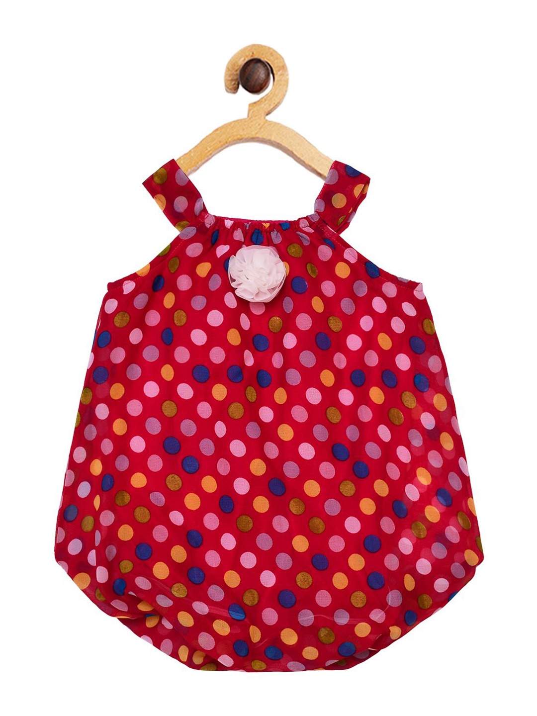 

HERE&NOW Girls Polka Dot Print Square Neck A-Line Dress, Red