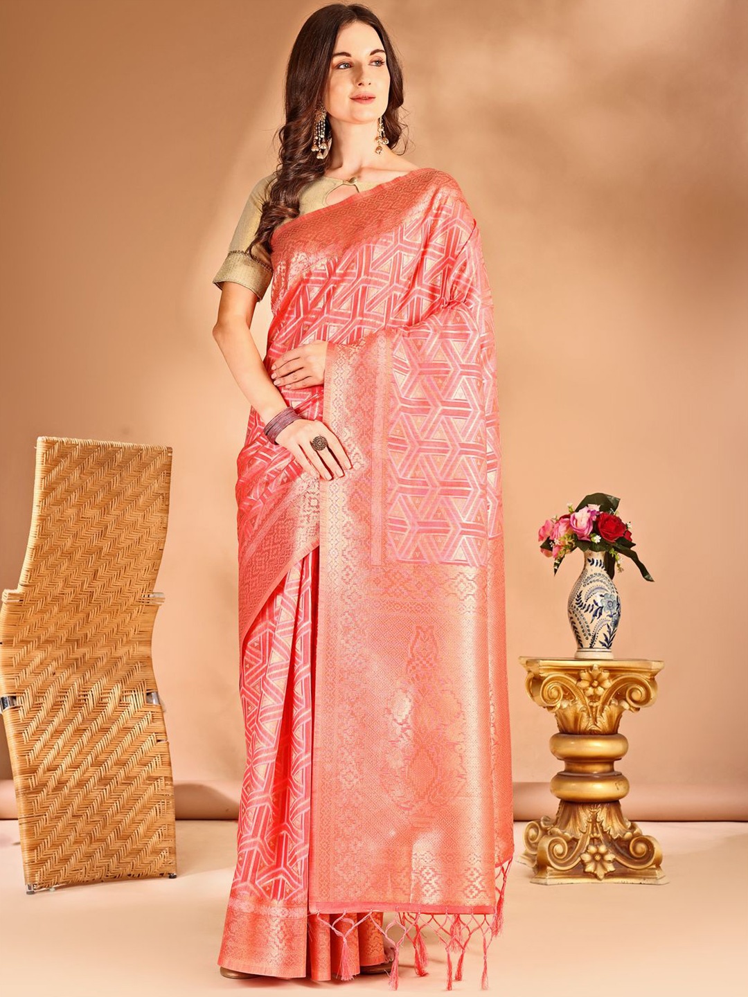 

Anouk Woven Design Zari Banarasi Saree, Peach