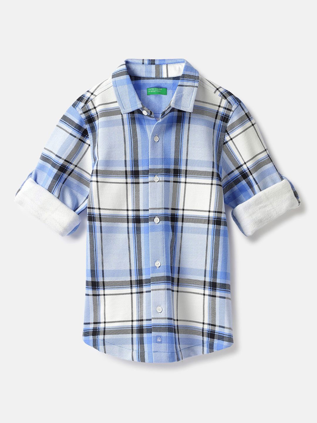 

United Colors of Benetton Boys Spread Collar Tartan Checked Cotton Casual Shirt, Blue