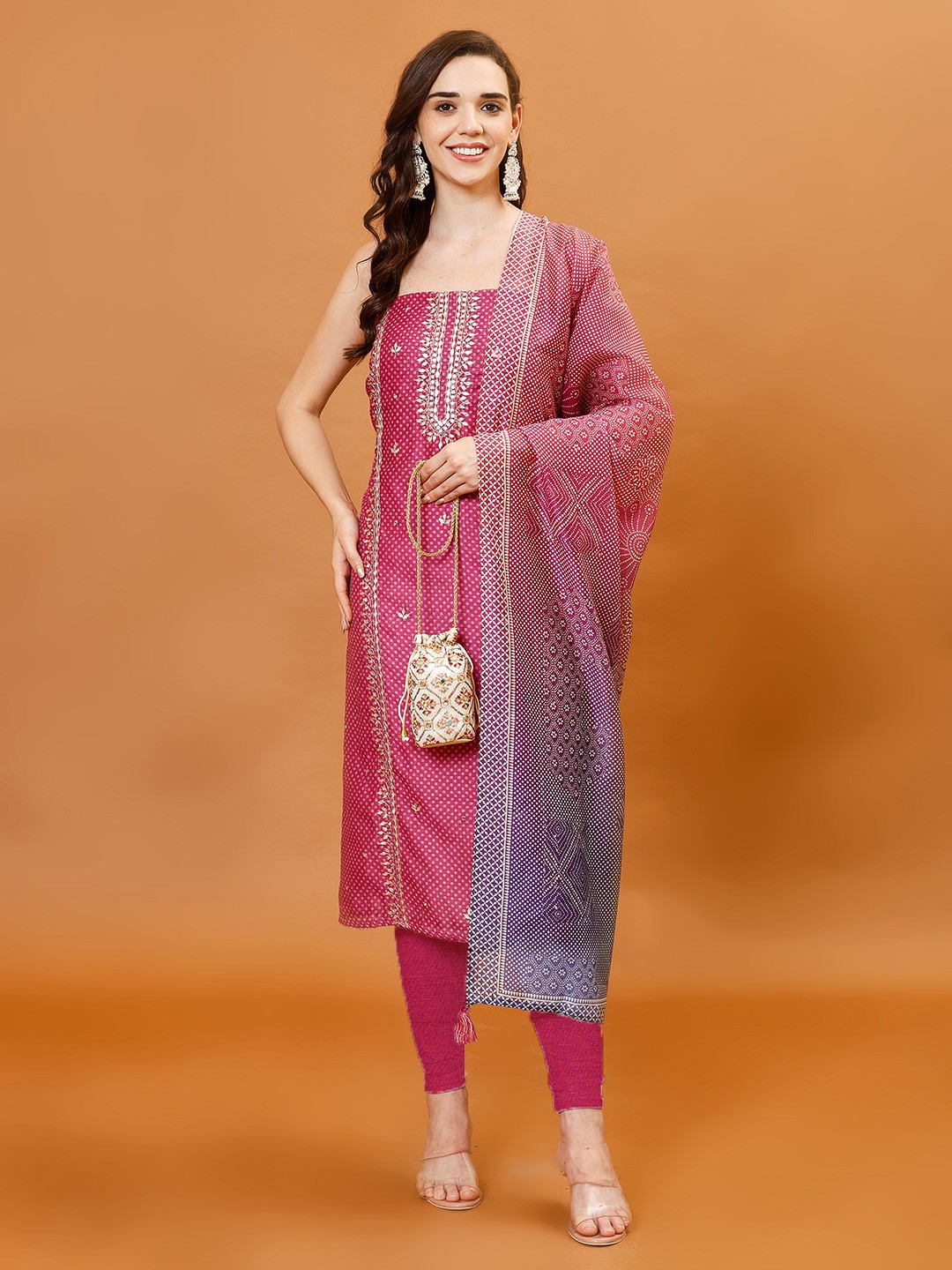 

Meena Bazaar Women Embroidered Unstitched Dress Material, Magenta