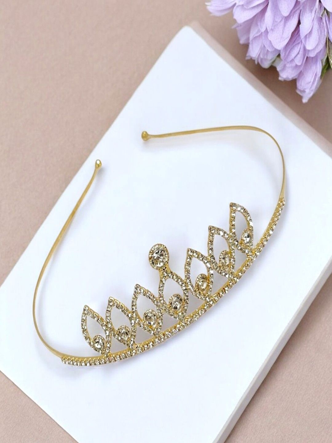 

AccessHer Women Semi Precious Stones Studded Embellished Hairband, Gold