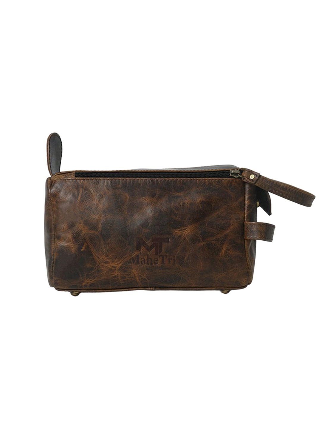 

MaheTri Unisex Textured Leather Toiletry Pouch, Brown