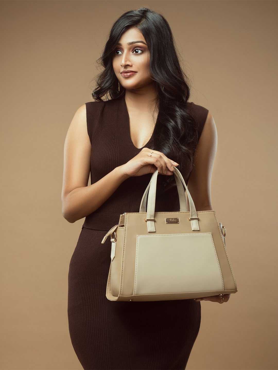 

Strokes by Namrata Mehta PU Swagger Satchel Bag, Beige