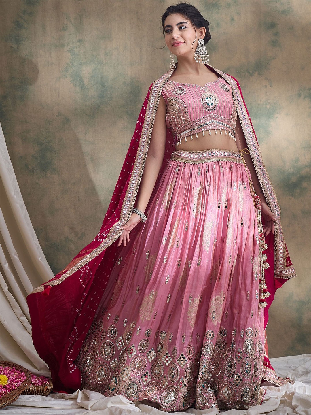 

SHRINGARINI Embroidered Ready to Wear Lehenga & Blouse With Dupatta, Pink