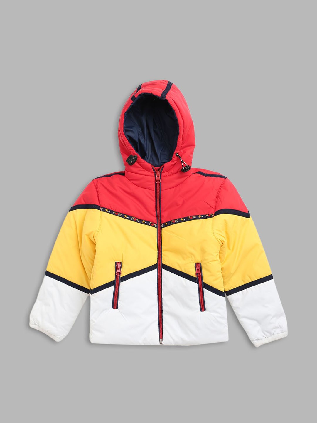 

Blue Giraffe Girls Hooded Colourblocked Casual Open Front Jacket, White