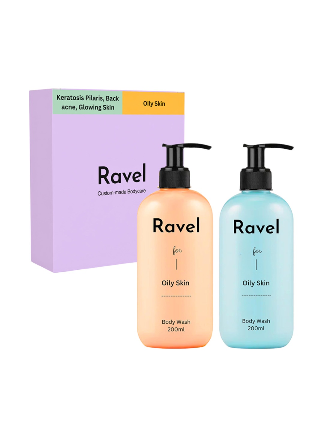 

Ravel Set Of 2 Customized Body Wash For Oily Skin, Controls Oil & Breakouts - 200ml Each, Blue