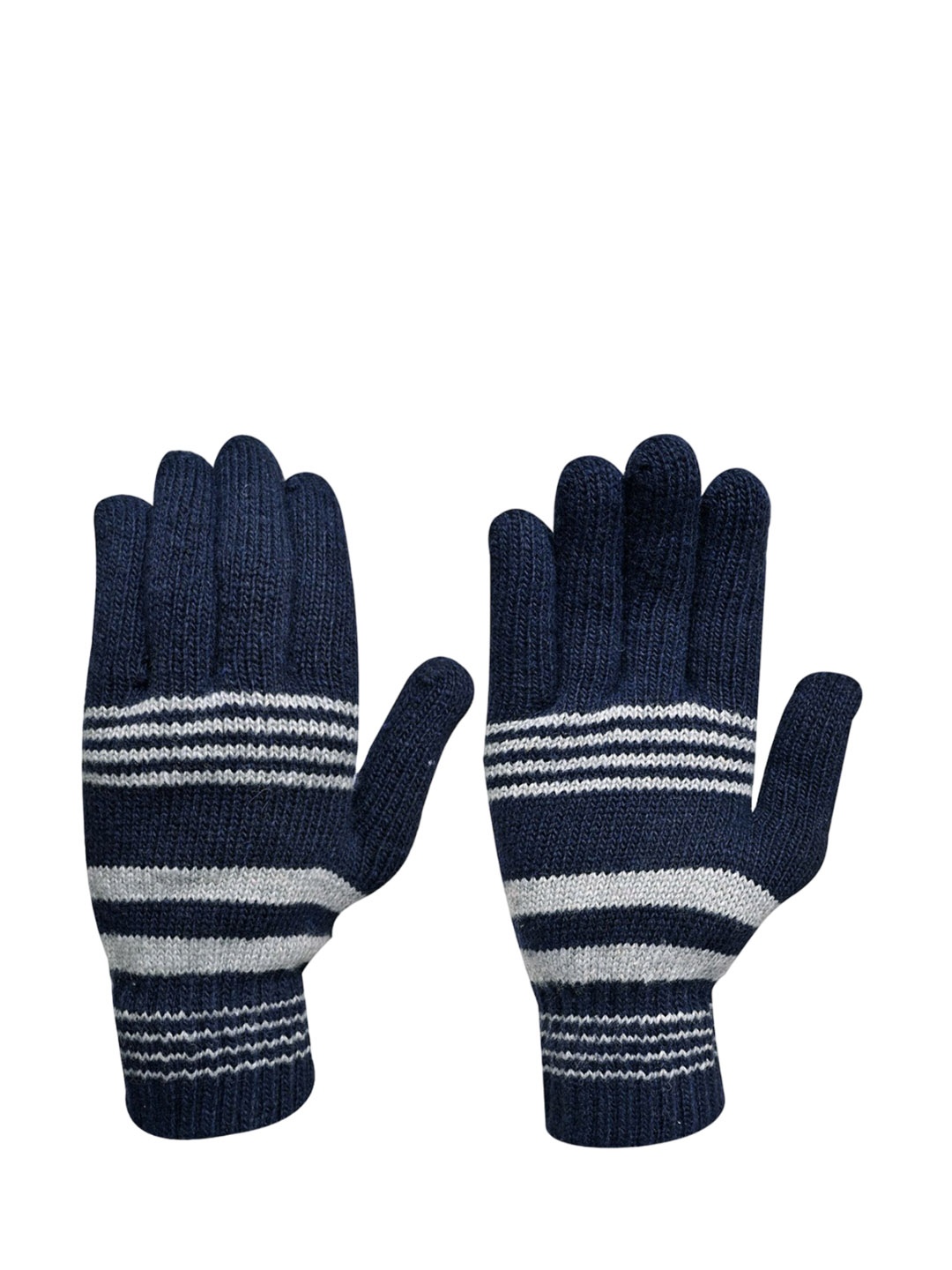 

LOOM LEGACY Men Striped Acrylic Winter Gloves, Navy blue