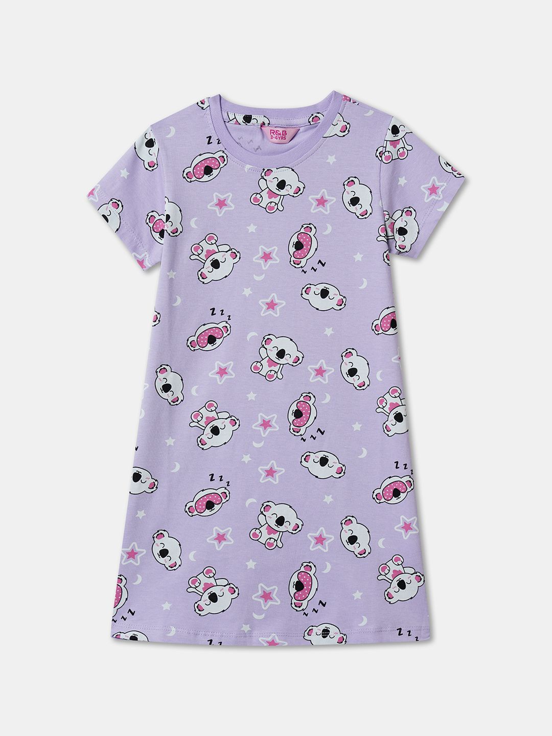 

R&B Girls Conversational Printed Pure Cotton Nightdress, Purple