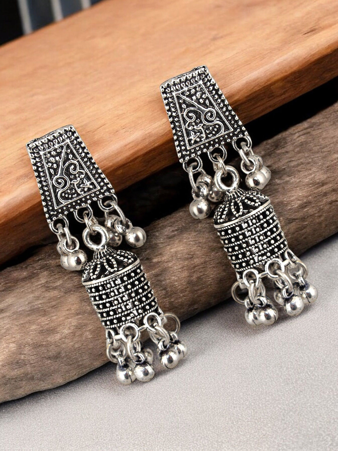 

LUCKY JEWELLERY Contemporary Jhumkas Earrings, Silver