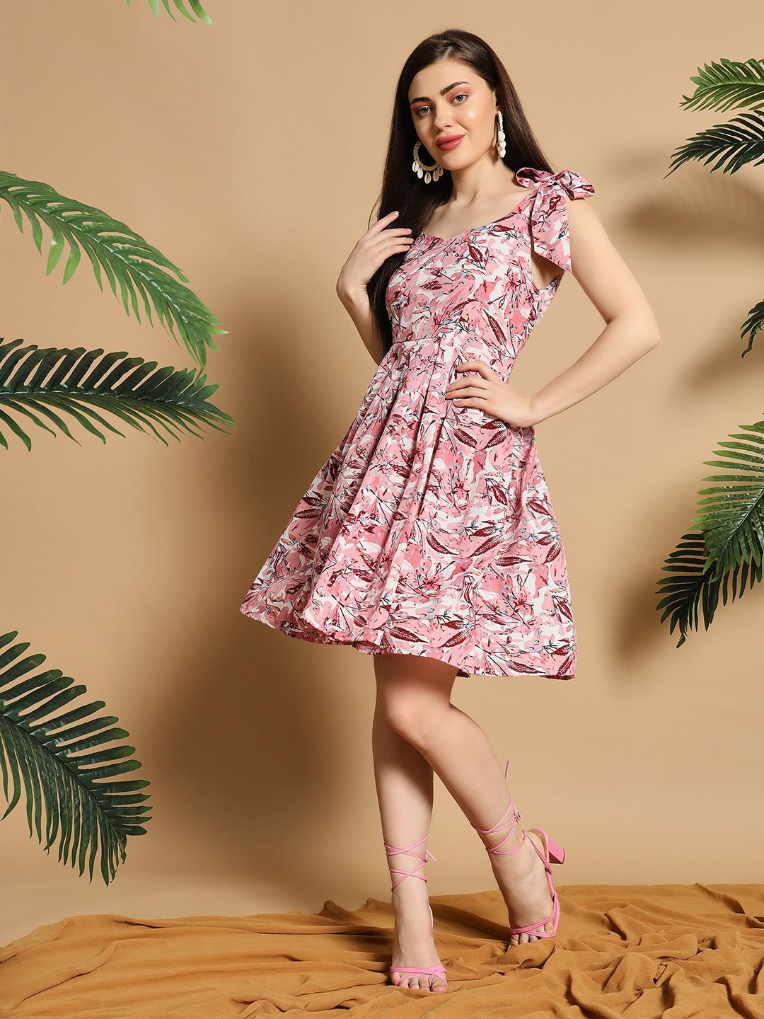 

Meeranshi Floral Print Fit & Flare Dress, Pink