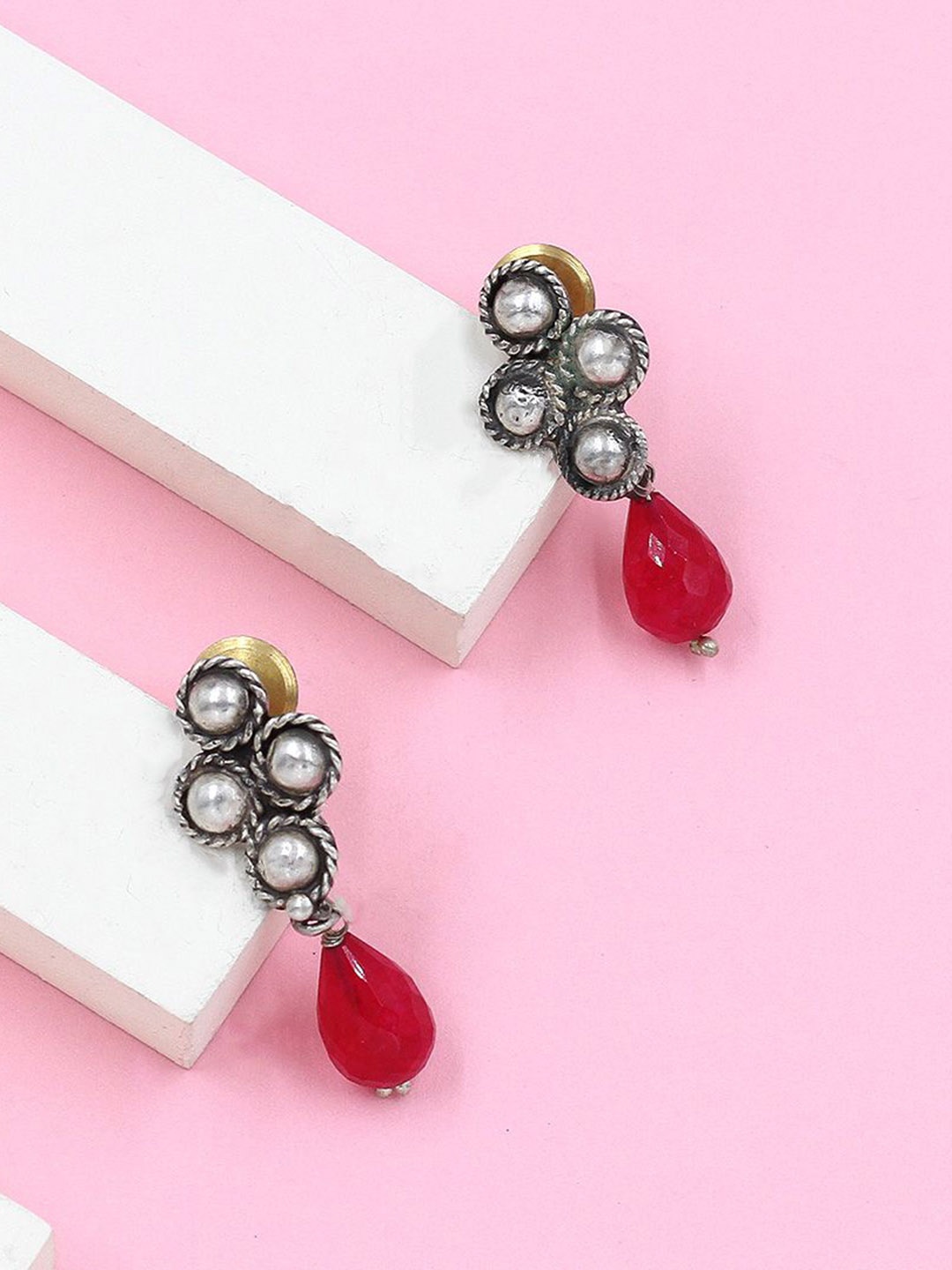 

SANGEETA BOOCHRA Silver-Plated Floral Drop Earrings, Red