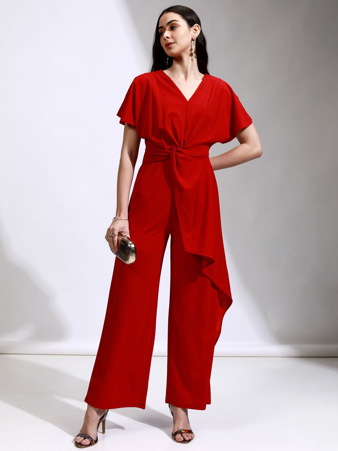 

ESPYR By Tokyo Talkies Women Solid Waist Tie-Ups Basic Jumpsuit, Red