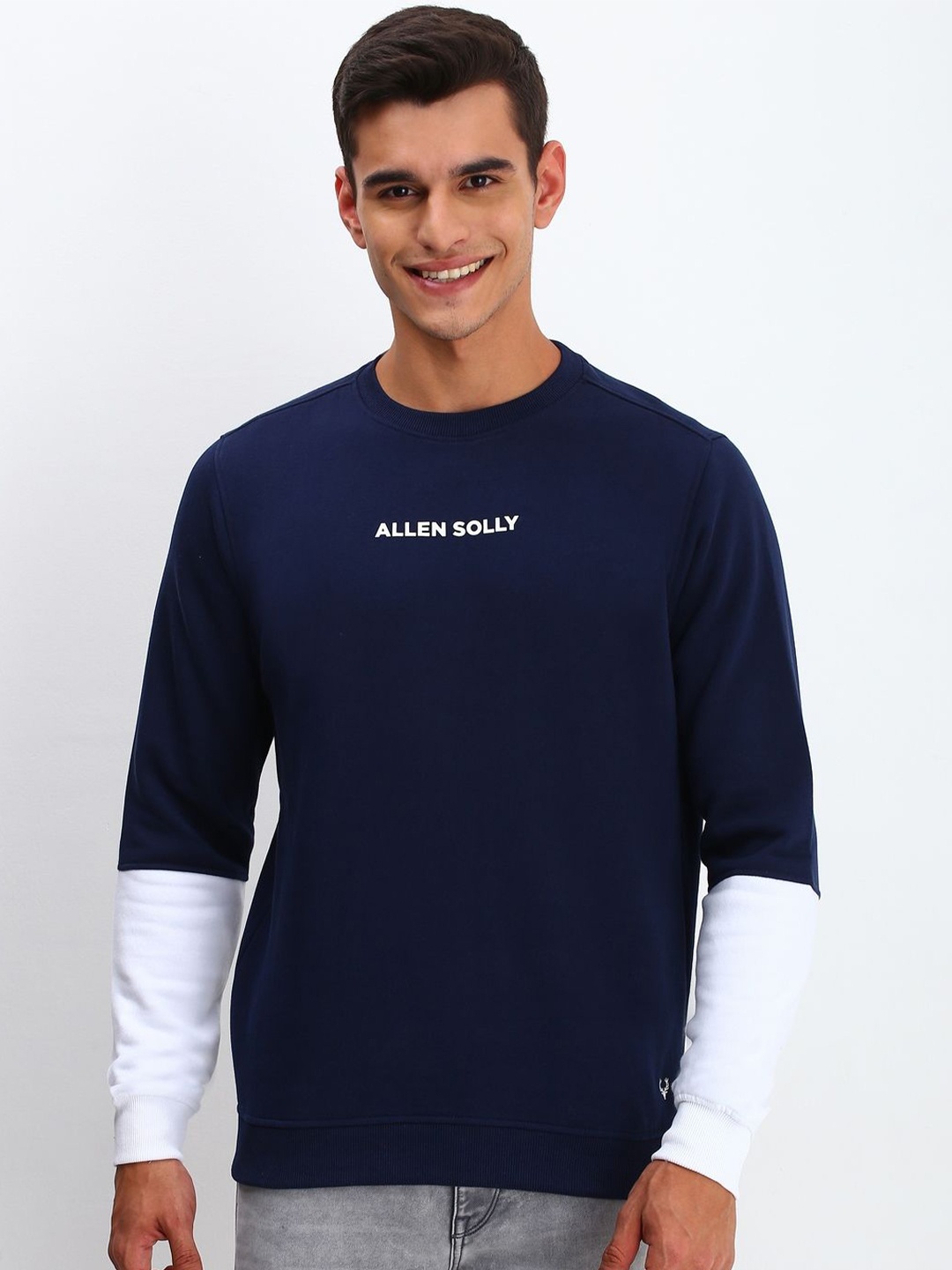 

Allen Solly Men Solid Round Neck Cotton Pullover Sweatshirt, Navy blue