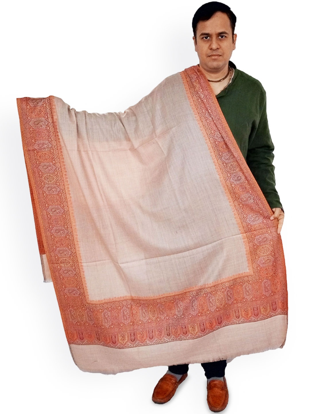 

Vrinde Ethnic Motifs Printed Woollen Shawl, Beige