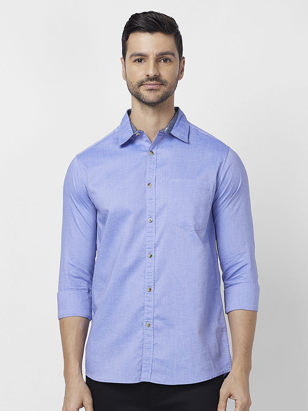 

SNX Men Spread Collar Solid Cotton Tailored Fit Casual Shirt, Blue
