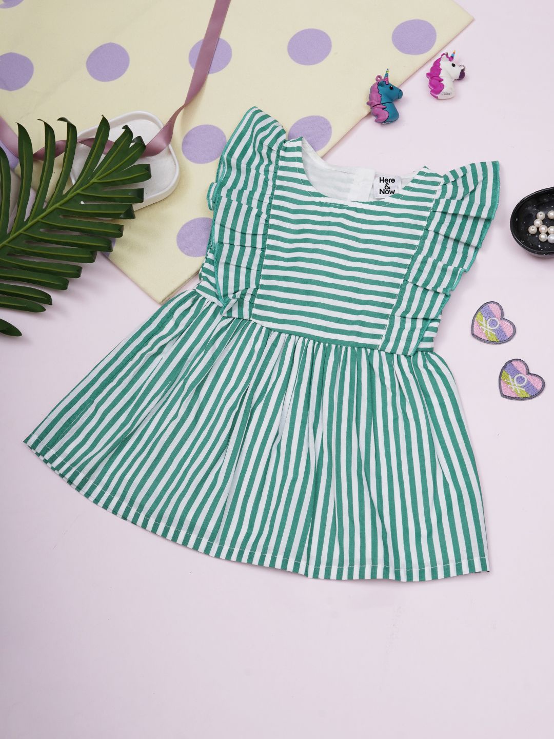 

HERE&NOW Girls Striped A-Line Dress, Green