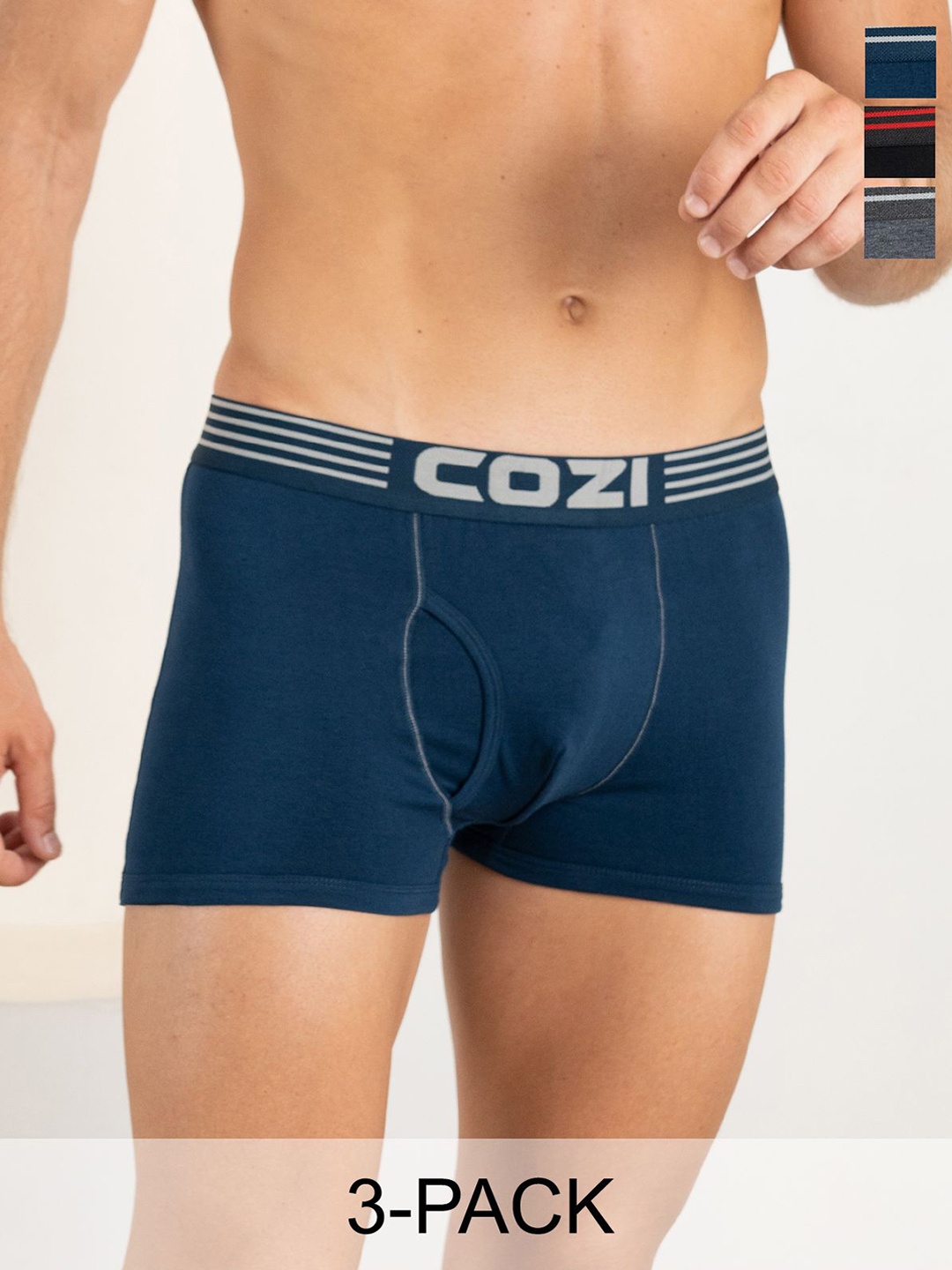 

Lux Cozi Men Pack Of 3 Solid Cotton Trunks, Assorted