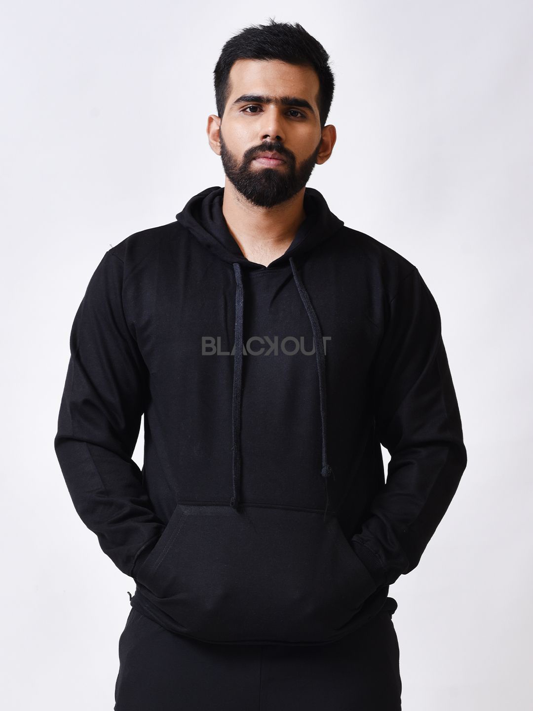 

Bloopers Store Men Typography Printed Hood Cotton Pullover Ribbed Sweatshirt, Black