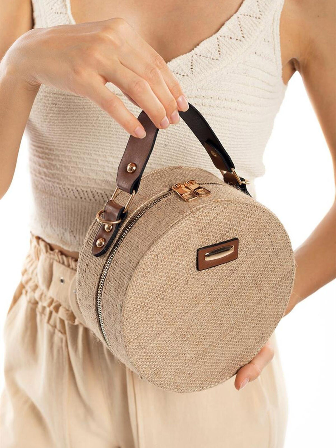 

madamra Textured Structured Handheld Bag, Brown