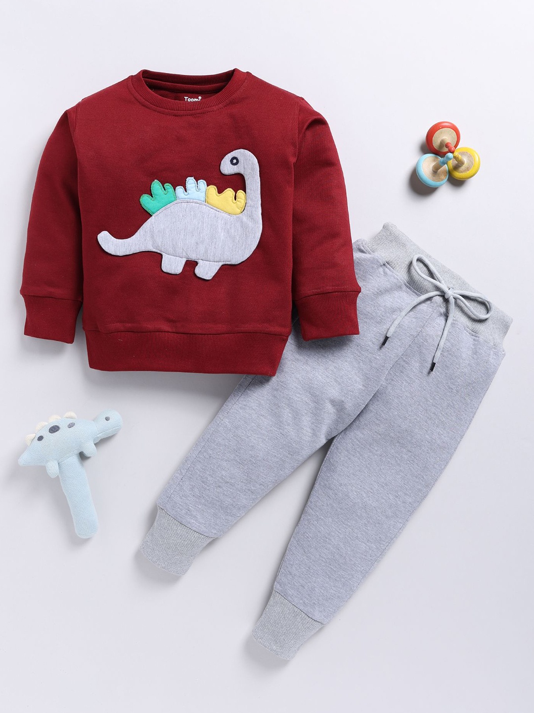 

Toonyport Boys Embroidered Pure Cotton Sweatshirt with Joggers, Maroon