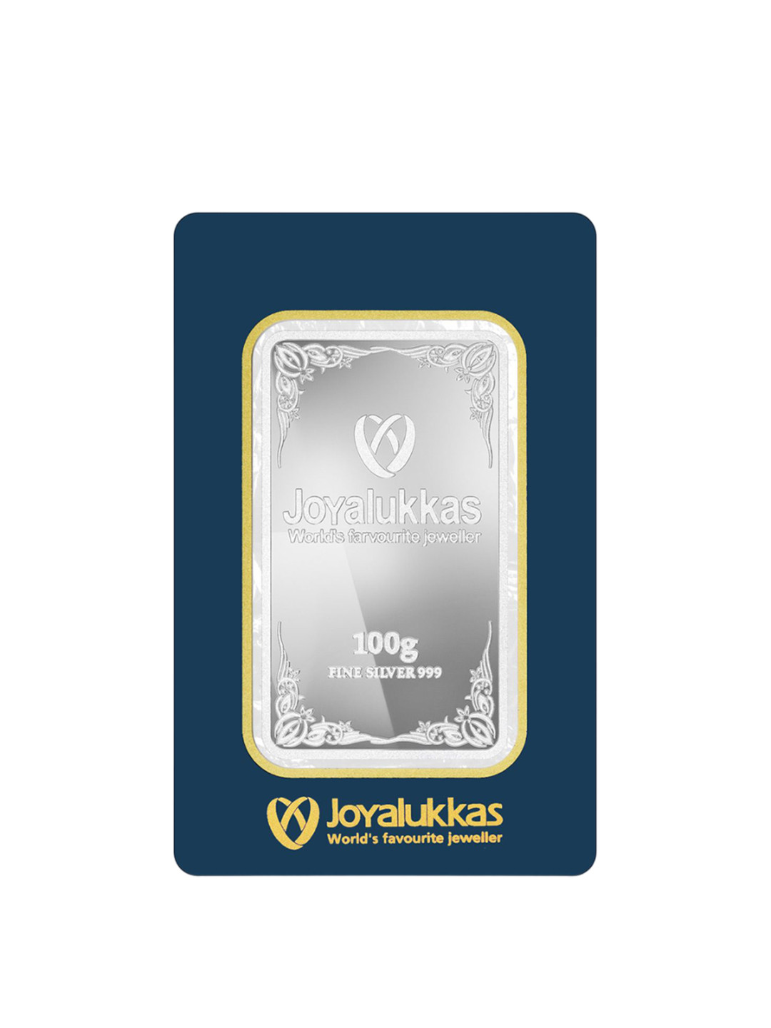 

Joyalukkas 999 Purity Blister Packed Silver Bar Coin-100g