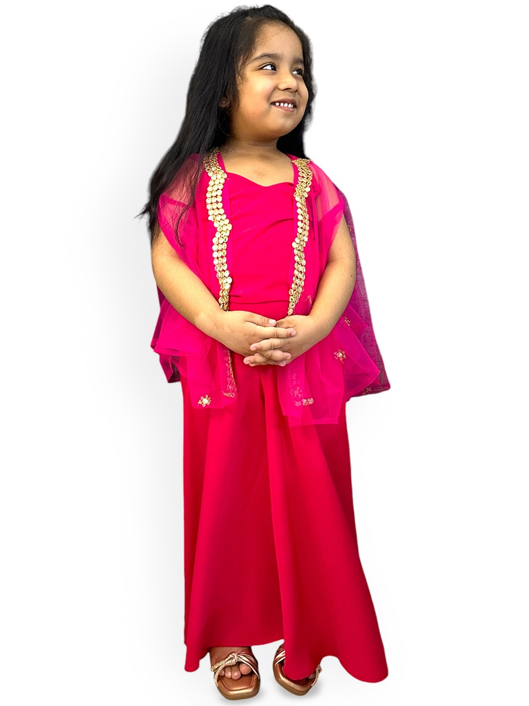 

Samsara Couture Girls Top With Palazzos & Shrug, Magenta