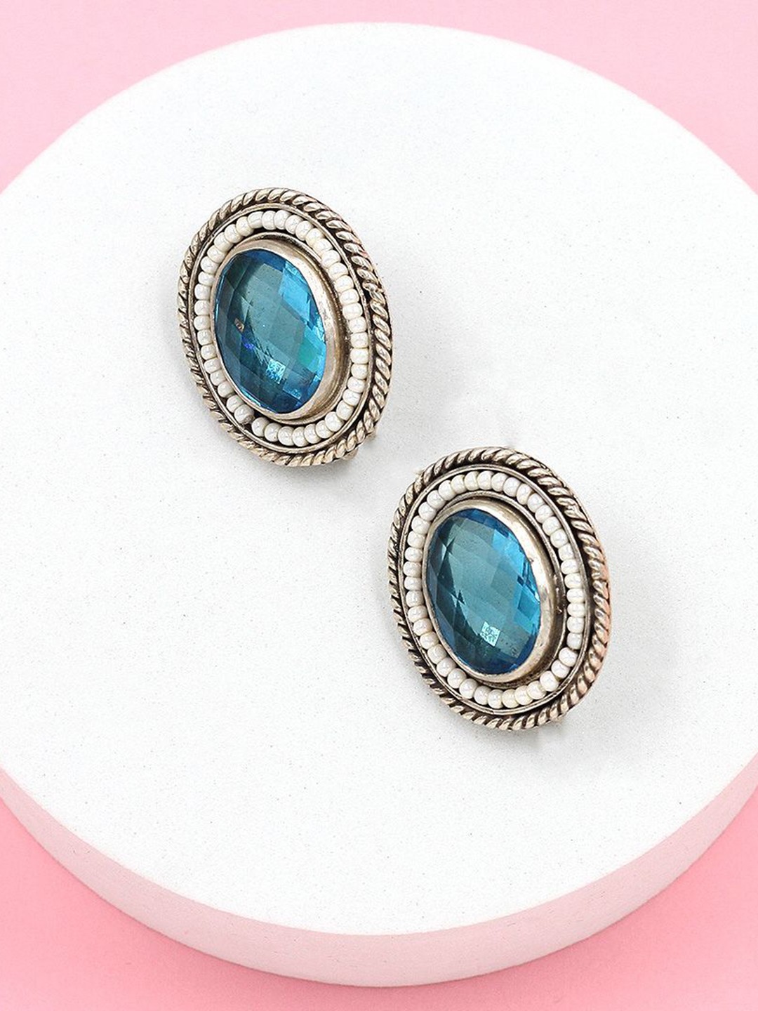 

SANGEETA BOOCHRA Silver Quartz Oval Studs, Turquoise blue