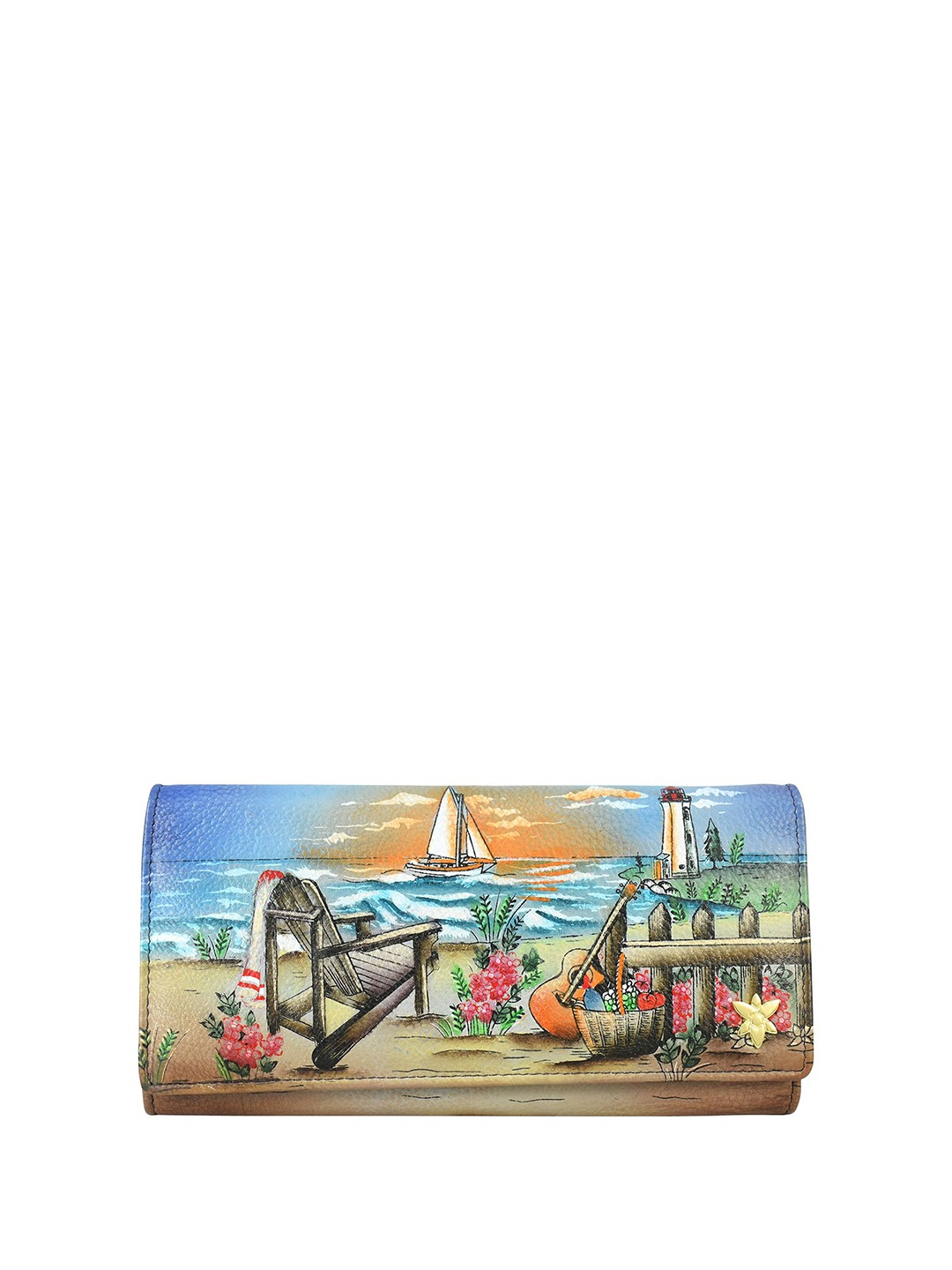 

Anuschka Women Geometric Printed Leather Three Fold Wallet, Blue