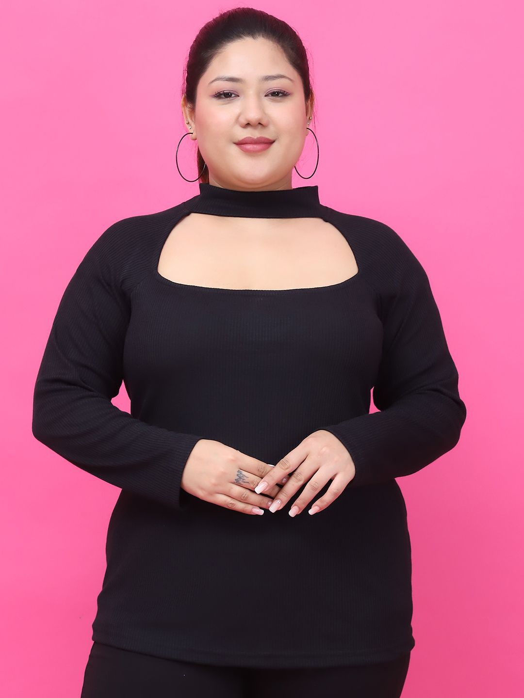 

theRebelinme Women Solid High Neck Cotton Top, Black
