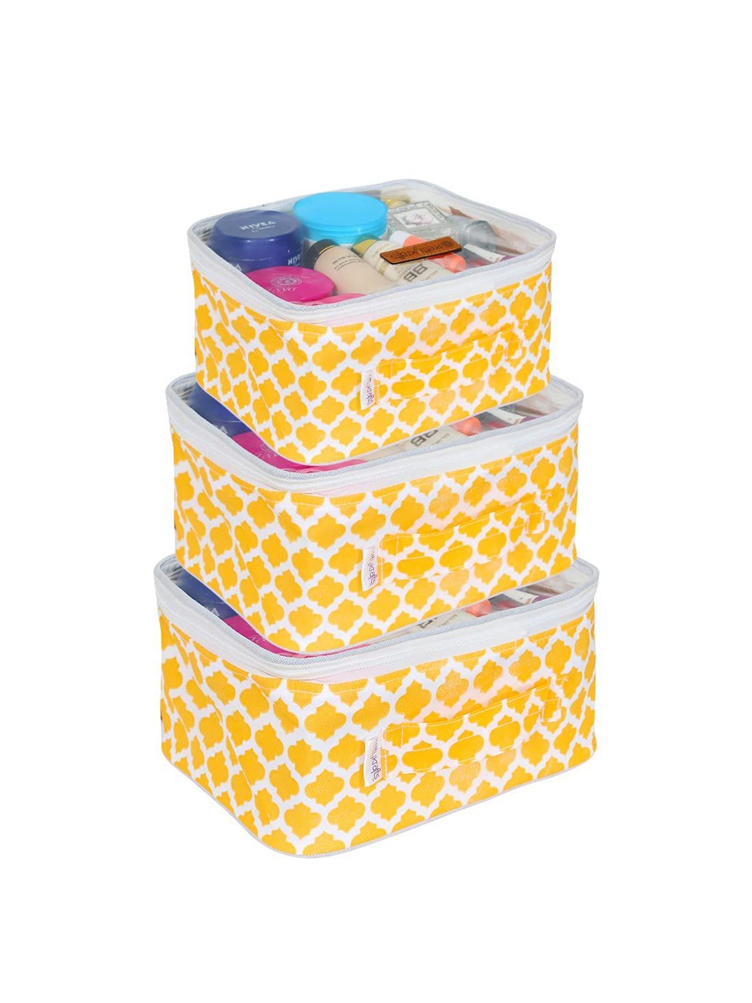

prettykrafts Yellow & White 3 Pieces Reusable Jewellery Organiser