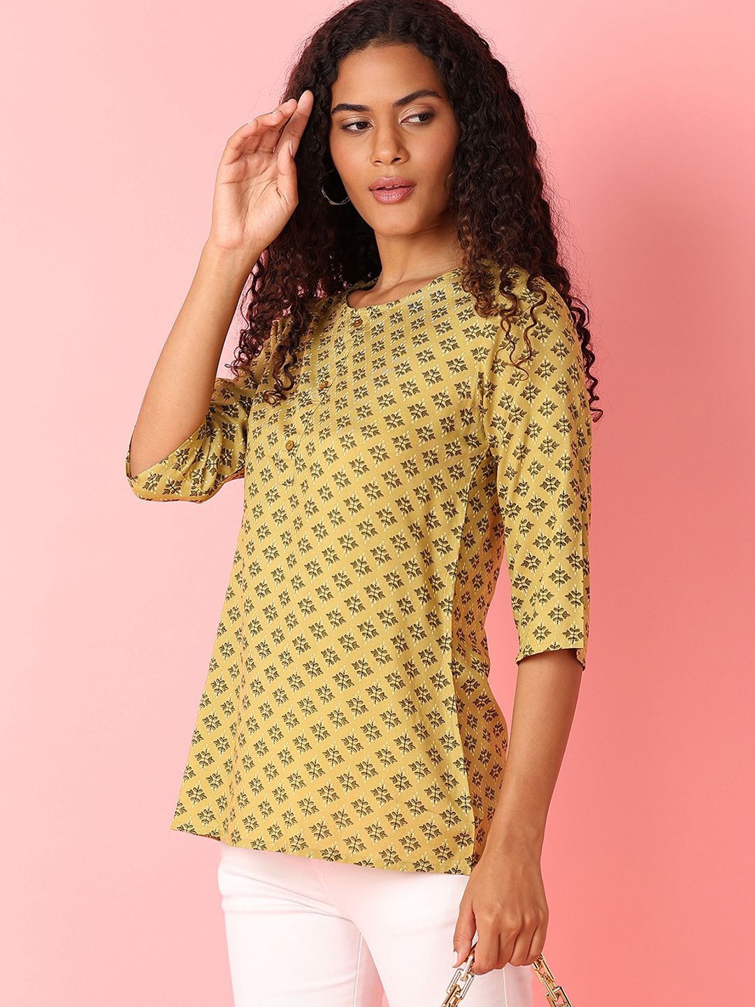 

V-Mart Printed Round Neck Tunic, Yellow