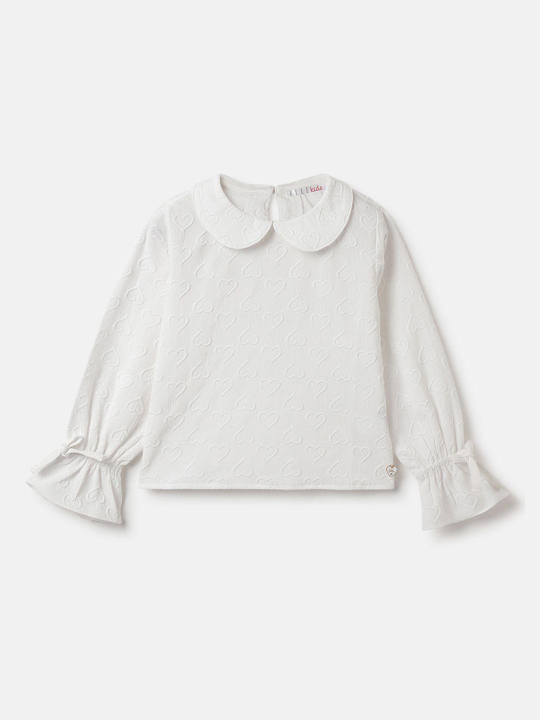 

ELLE Girls Conversational Printed Peter Pan Collar Cotton Top, White