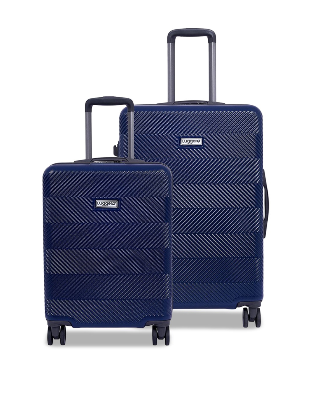 

Luggero Unisex Set Of 2 Textured Hard Sided 360-Degree Rotation Large Trolley Bags, Navy blue